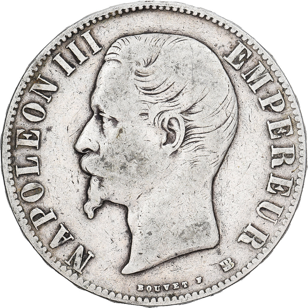 France, Napoléon III, 5 Francs, Napoléon III, 1856, Strasbourg, Argent, TB