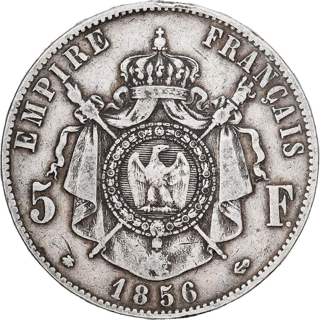 France, Napoléon III, 5 Francs, Napoléon III, 1856, Strasbourg, Argent, TB