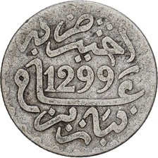 Marrocos, Moulay al-Hasan I, 1/2 Dirham, 1881/1299 AH, Paris, Prata, VF(20-25)