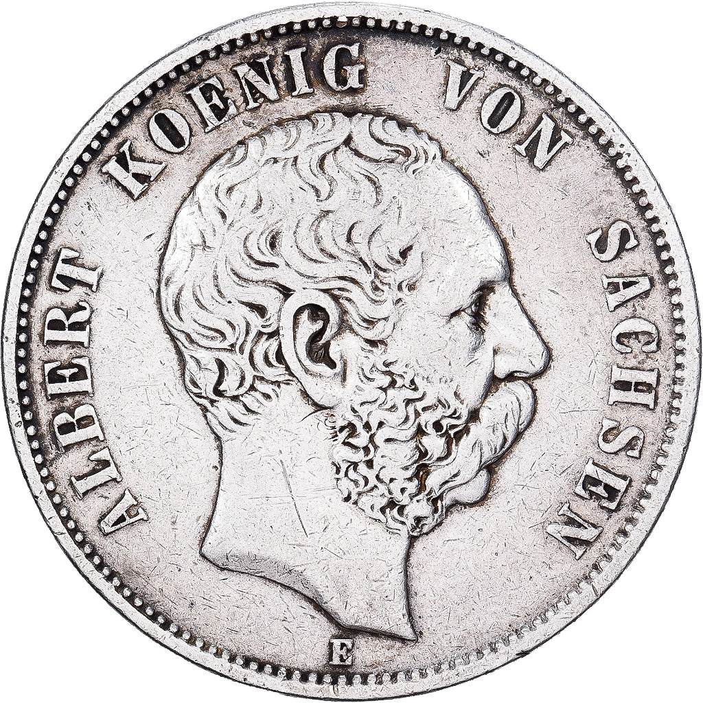 German States, SAXONY-ALBERTINE, Albert, 5 Mark, 1876, Muldenhütten, Silver