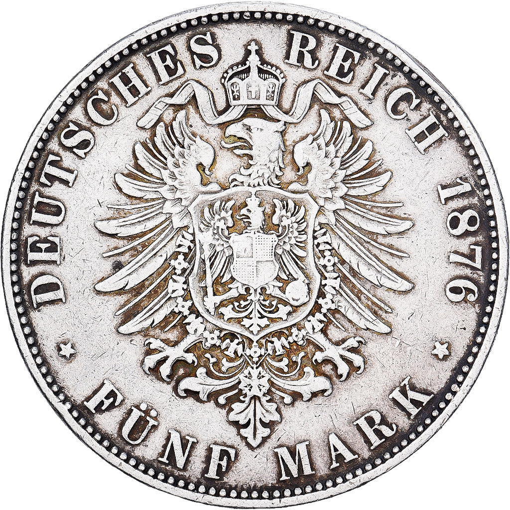 German States, SAXONY-ALBERTINE, Albert, 5 Mark, 1876, Muldenhütten, Silver