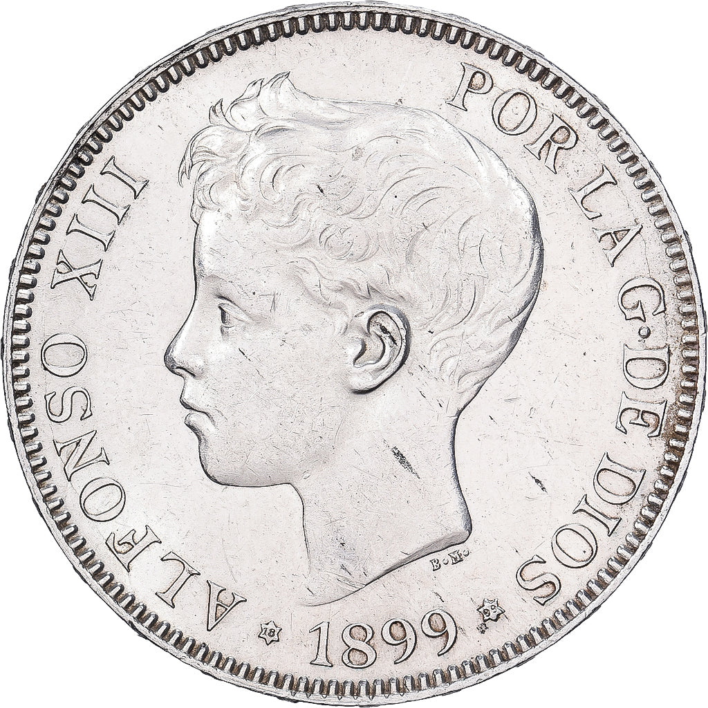 Espanha, Alfonso XIII, 5 Pesetas, 1899, Madrid, Prata, AU(50-53), KM:707