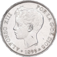 Espanha, Alfonso XIII, 5 Pesetas, 1899, Madrid, Prata, AU(50-53), KM:707