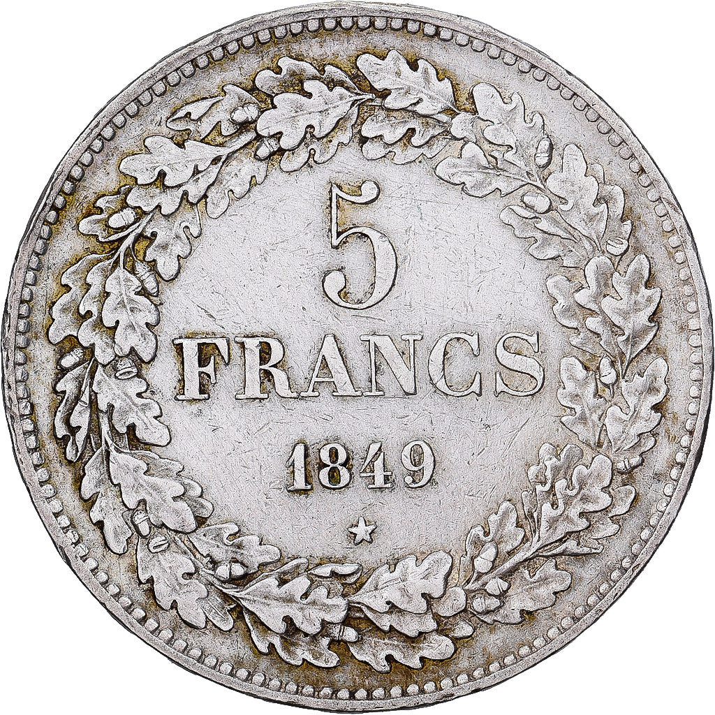 Bélgica, Leopold I, 5 Francs, 5 Frank, 1849, Brussels, Prata, EF(40-45), KM:3.2