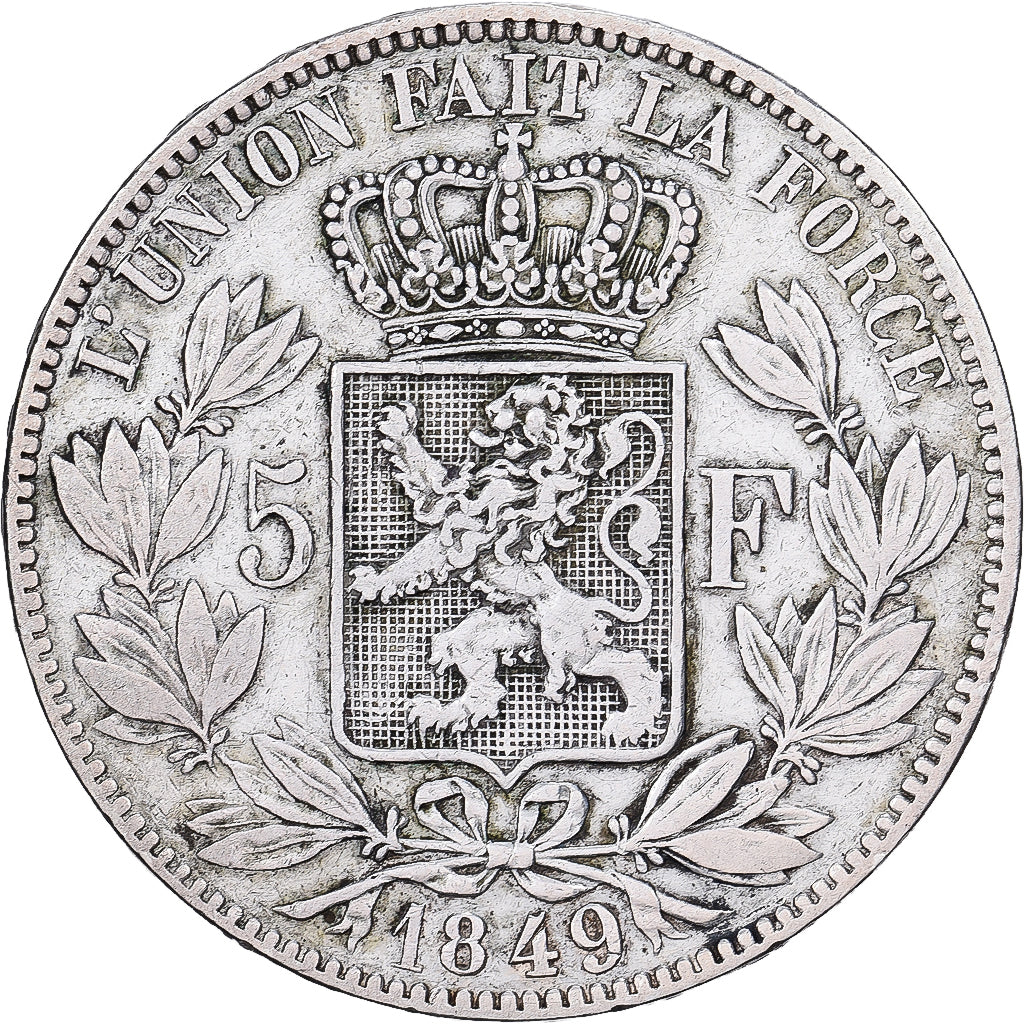Bélgica, Leopold I, 5 Francs, 5 Frank, 1849, Brussels, Prata, EF(40-45), KM:17
