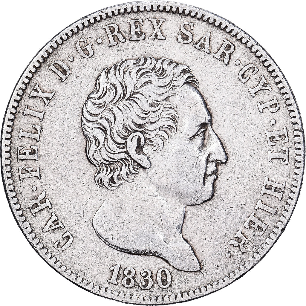 Kingdom of Sardinia, SARDINIA, Carlo Felice, 5 Lire, 1830, Torino, Prata