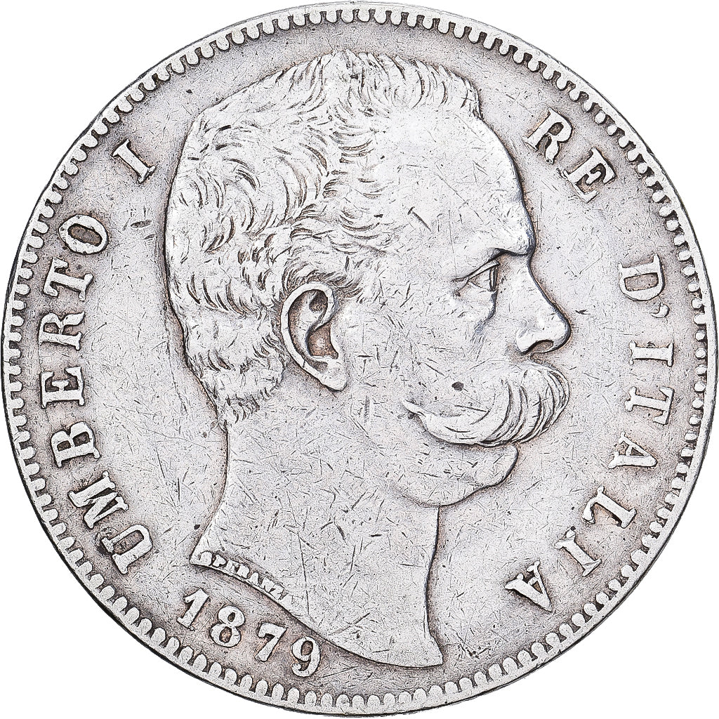 Itália, Umberto I, 5 Lire, 1879, Rome, Prata, VF(30-35), KM:20