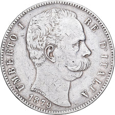 Itália, Umberto I, 5 Lire, 1879, Rome, Prata, VF(30-35), KM:20