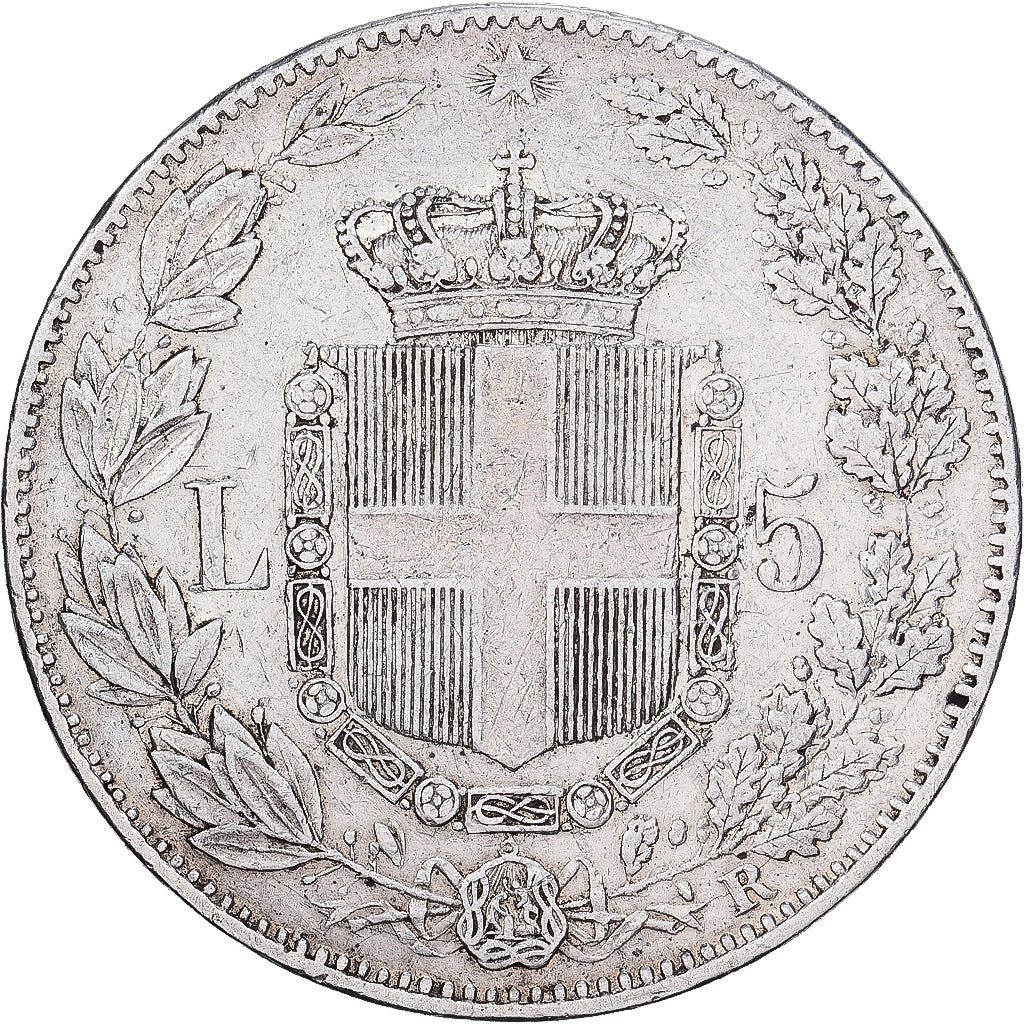 Itália, Umberto I, 5 Lire, 1879, Rome, Prata, VF(30-35), KM:20