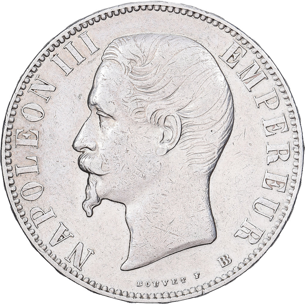 France, Napoléon III, 5 Francs, Napoléon III, 1855, Strasbourg, Argent, TB+