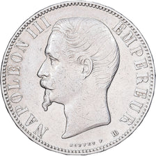 França, Napoleon III, 5 Francs, Napoléon III, 1855, Strasbourg, Prata