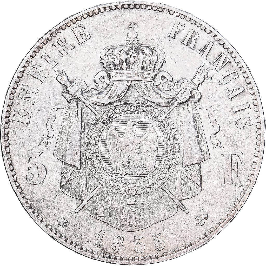 France, Napoléon III, 5 Francs, Napoléon III, 1855, Strasbourg, Argent, TB+