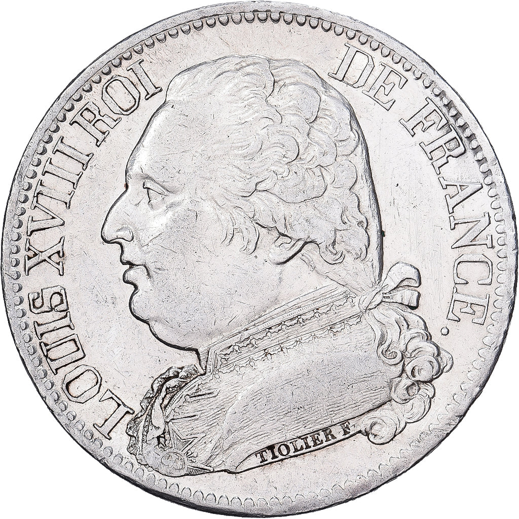 França, 5 Francs, Louis XVIII, 1814, Paris, Prata, AU(50-53), KM:702.1