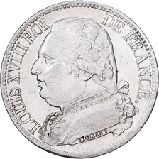 França, 5 Francs, Louis XVIII, 1814, Paris, Prata, AU(50-53), KM:702.1