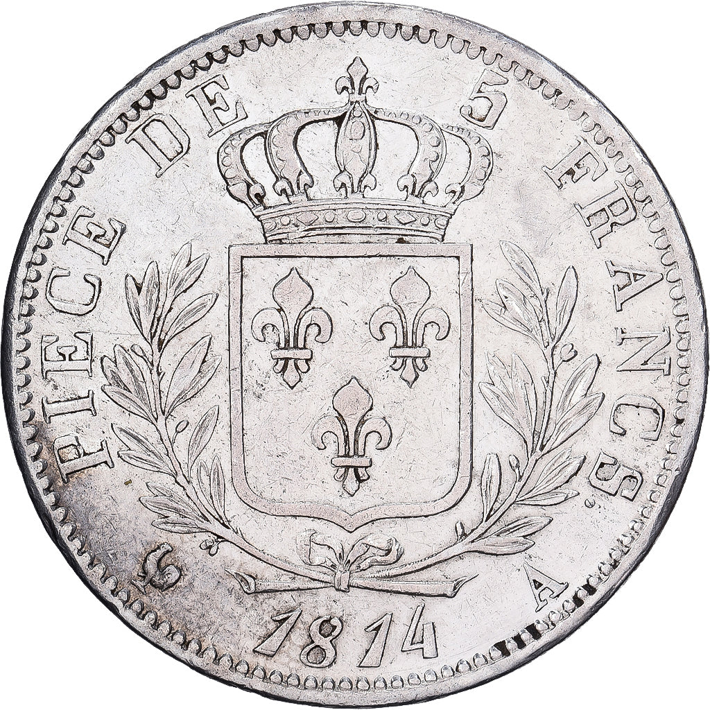 França, 5 Francs, Louis XVIII, 1814, Paris, Prata, AU(50-53), KM:702.1