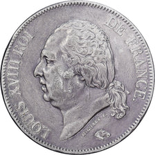 França, Louis XVIII, 5 Francs, Louis XVIII, 1823, Paris, Prata, EF(40-45)