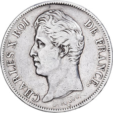 França, 5 Francs, Charles X, 1827, Lille, Prata, VF(30-35), KM:728.13