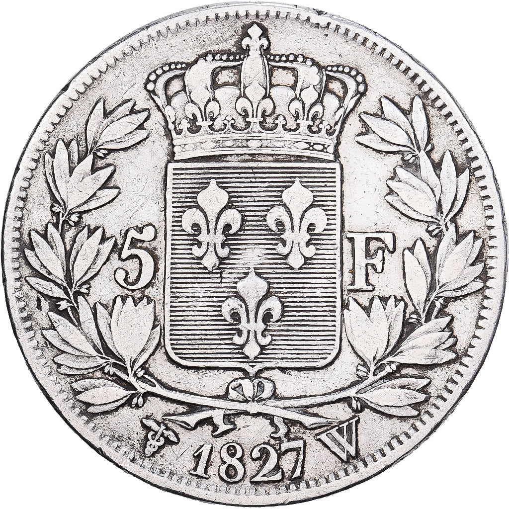 France, 5 Francs, Charles X, 1827, Lille, Argent, TB+, KM:728.13