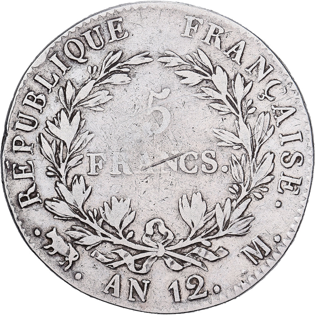 França, 5 Francs, Napoléon I, An 12, Toulouse, Prata, VF(20-25), KM:660.8