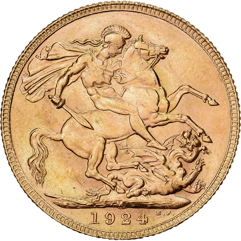 Australia, George V, Sovereign, 1924, Melbourne, Gold, AU(50-53), KM:29