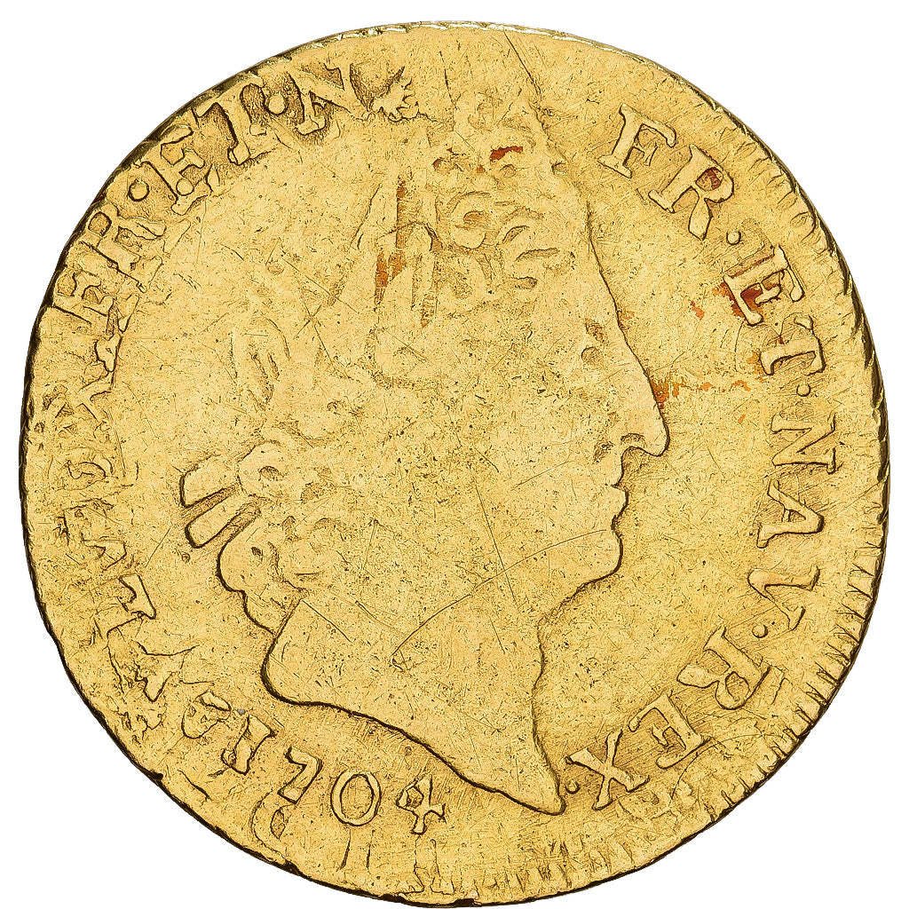 Francia, Louis XIV, Louis d'Or, Louis d'or aux insignes, 1704, Toulouse, Oro