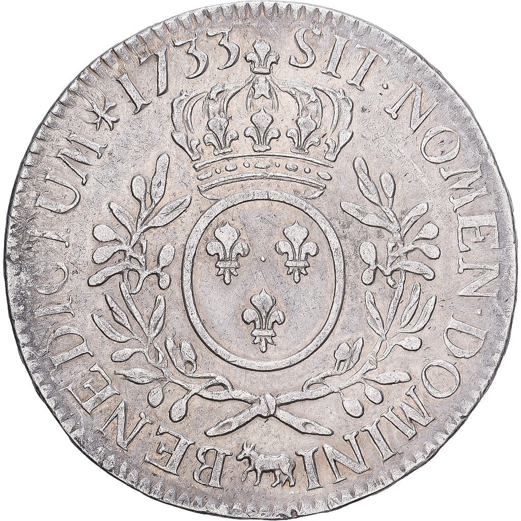 France, Louis XV, Ecu aux branches d'olivier, 1733, Pau, Silver, AU(50-53)