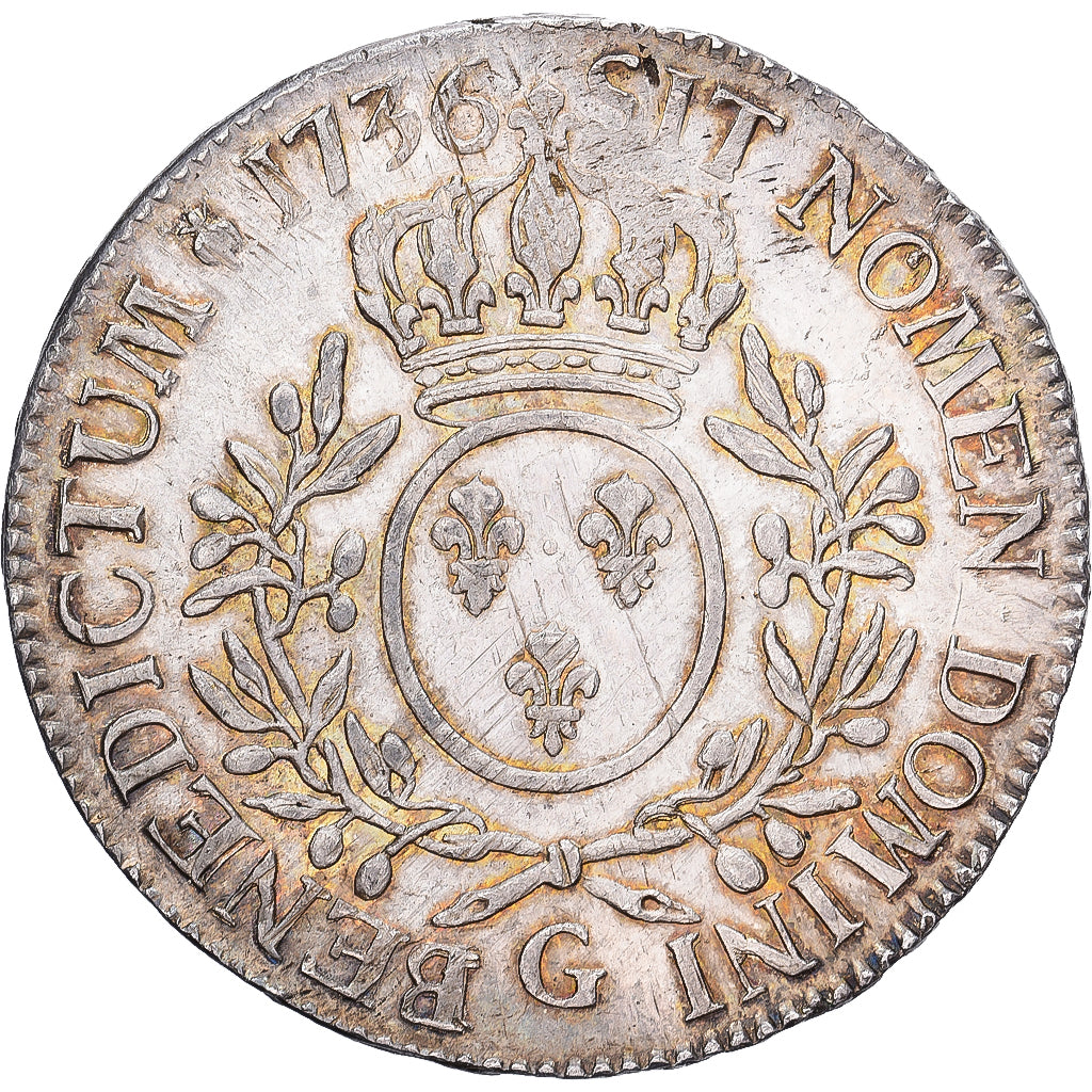 França, Louis XV, Ecu aux branches d'olivier, 1736, Poitiers, Prata, EF(40-45)
