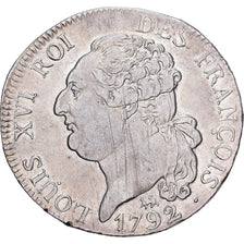 França, Louis XVI, 1/2 ECU, 3 Livres, 1792, Paris, Prata, EF(40-45), KM:613.1
