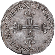 França, Henri IV, 1/4 Ecu de Béarn, 1591, Saint-Palais, Prata, AU(50-53)
