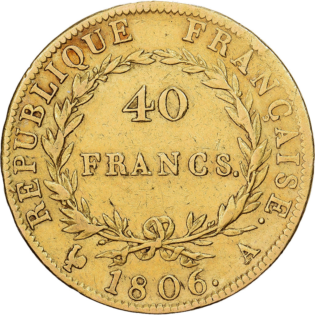 Francia, 40 Francs, Napoléon I, 1806, Paris, Oro, MB+, KM:675.1