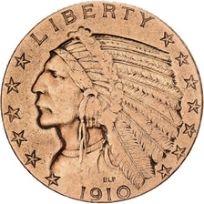 USA, $5, Half Eagle, Indian Head, 1910, Philadelphia, Złoto, EF(40-45), KM:129