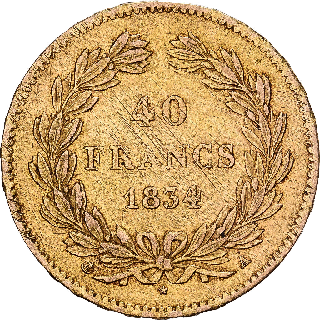 Francia, 40 Francs, Louis-Philippe, 1834, Paris, Oro, BB, KM:747.1