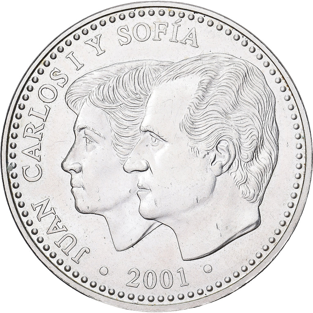 Espanha, Juan Carlos I, 2000 Pesetas, 2001, Madrid, Prata, AU(50-53), KM:1017