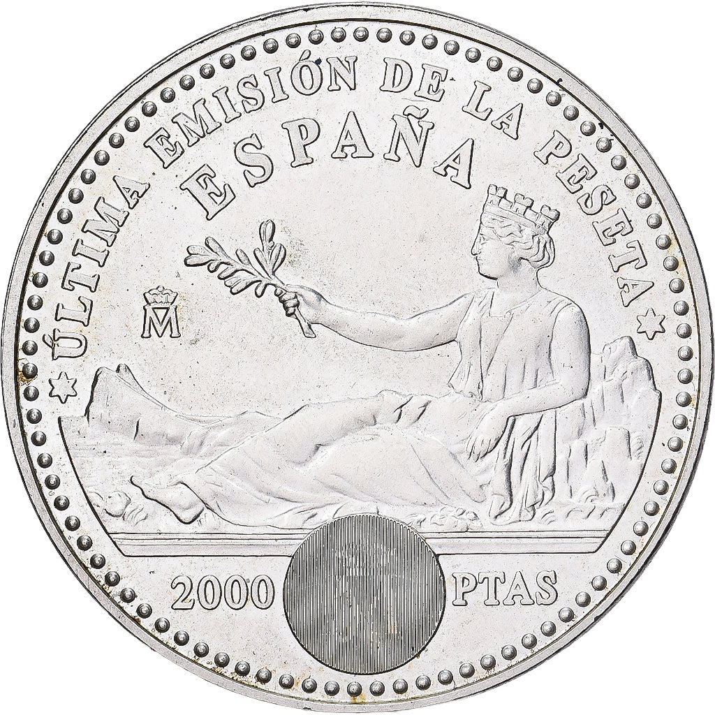 Espanha, Juan Carlos I, 2000 Pesetas, 2001, Madrid, Prata, AU(50-53), KM:1017