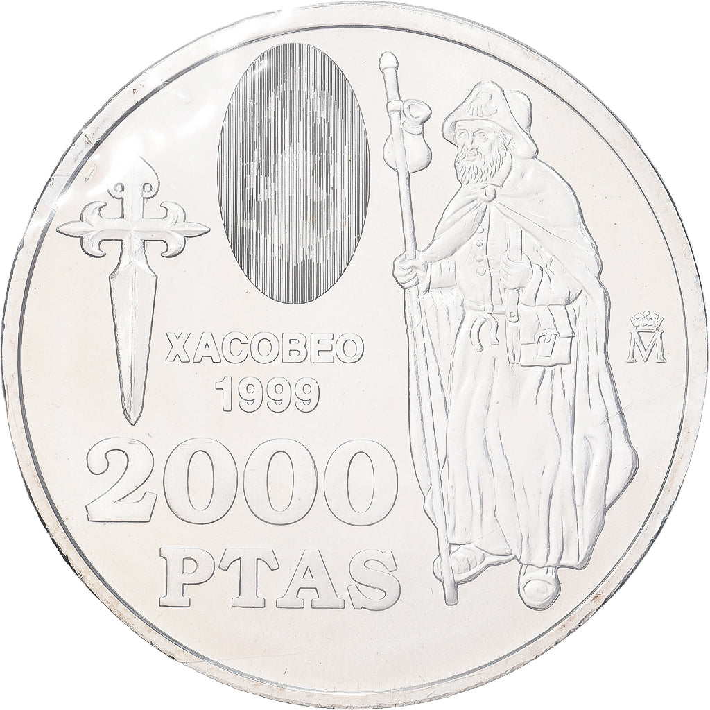 Espanha, Juan Carlos I, 2000 Pesetas, 1999, Madrid, Prata, MS(60-62), KM:1011