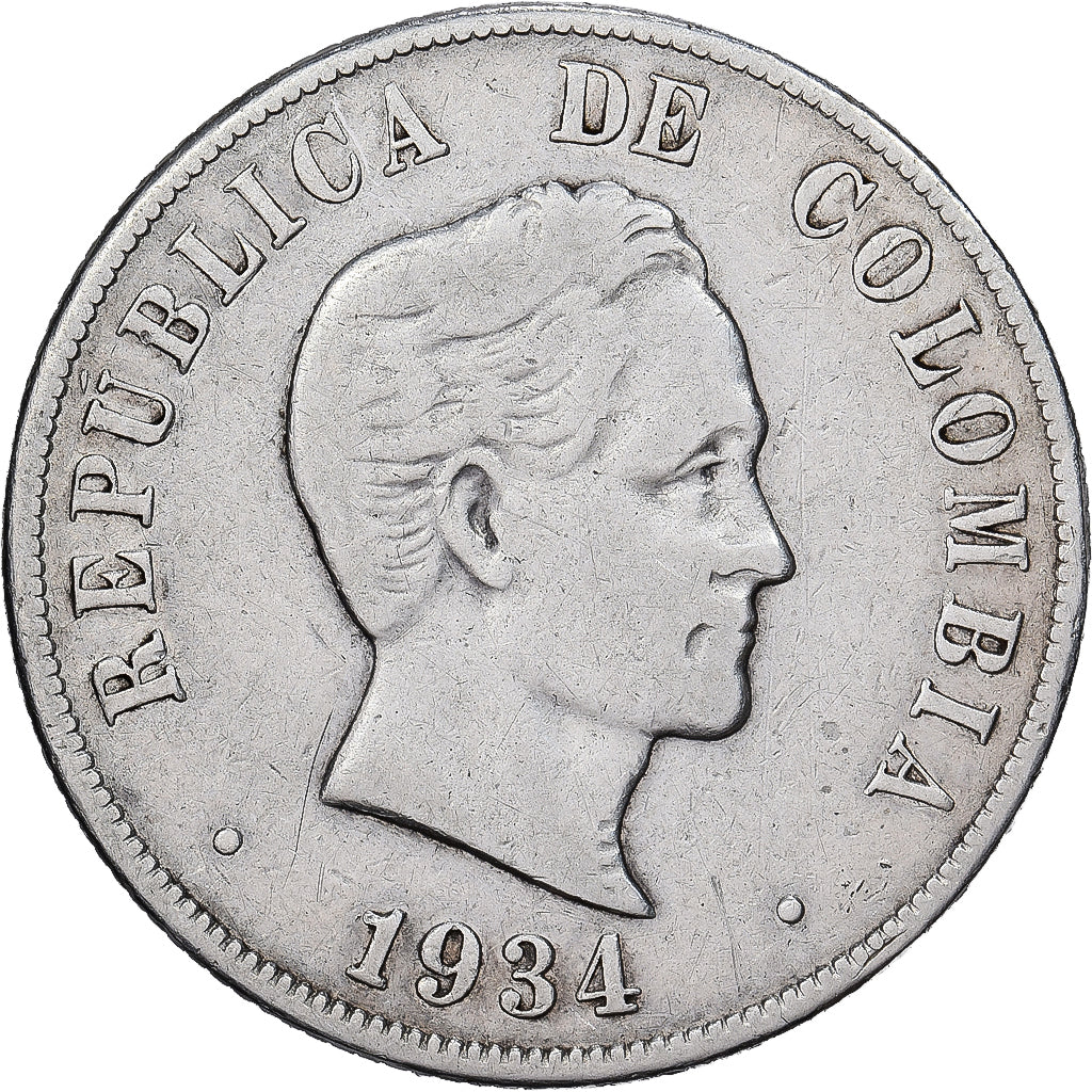 Colombia, 50 Centavos, 1934, Bogota, Srebro, VF(20-25), KM:274