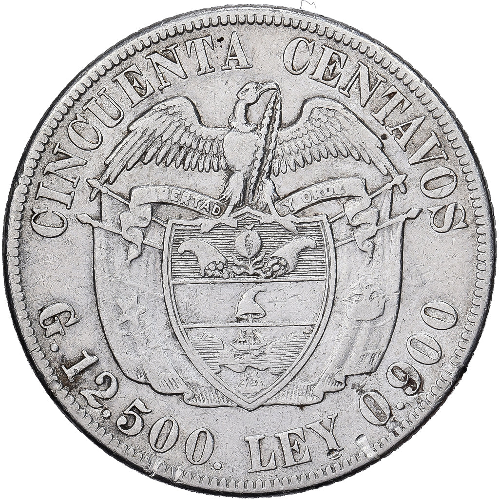 Colombia, 50 Centavos, 1934, Bogota, Srebro, VF(20-25), KM:274