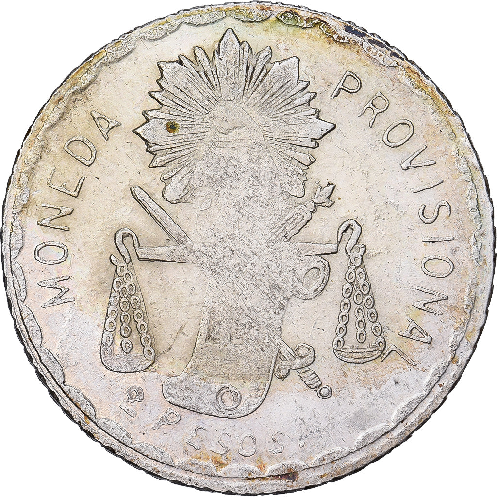 Mexico, OAXACA, 2 Pesos, Dos, 1915, Oaxaca, Silver, AU(50-53), KM:747.2