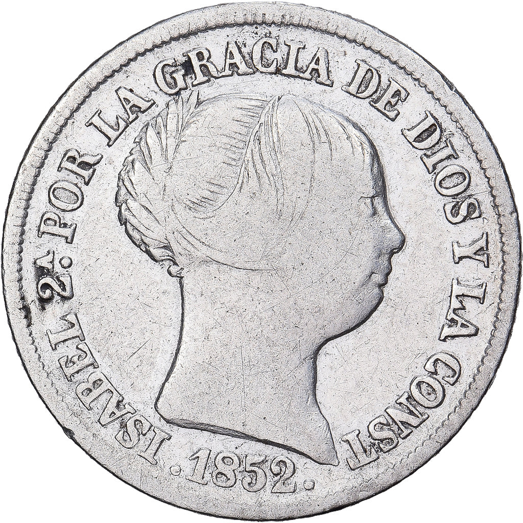 Espanha, Isabel II, 2 Reales, 1852, Madrid, Prata, VF(20-25), KM:599.2