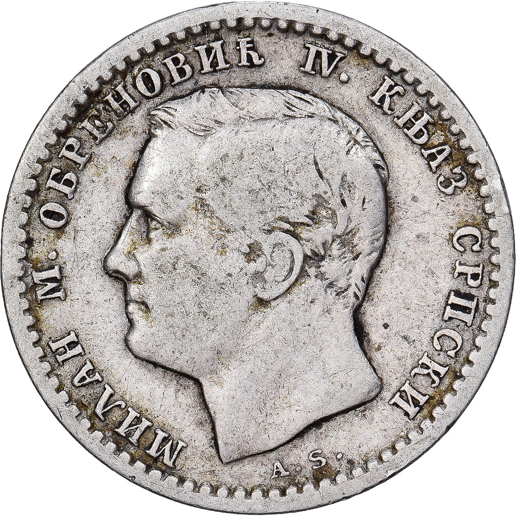 Servië, Milan I, 50 Para, 1875, Zilver, FR+, KM:4