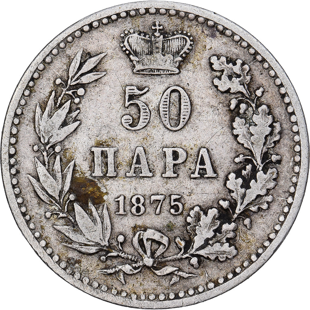 Servië, Milan I, 50 Para, 1875, Zilver, FR+, KM:4