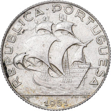 Portugal, 2-1/2 Escudos, 1951, Lisbon, Prata, EF(40-45), KM:580
