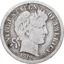 United States, Dime, Barber Dime, 1909, Philadelphia, Silver, VF(20-25), KM:113