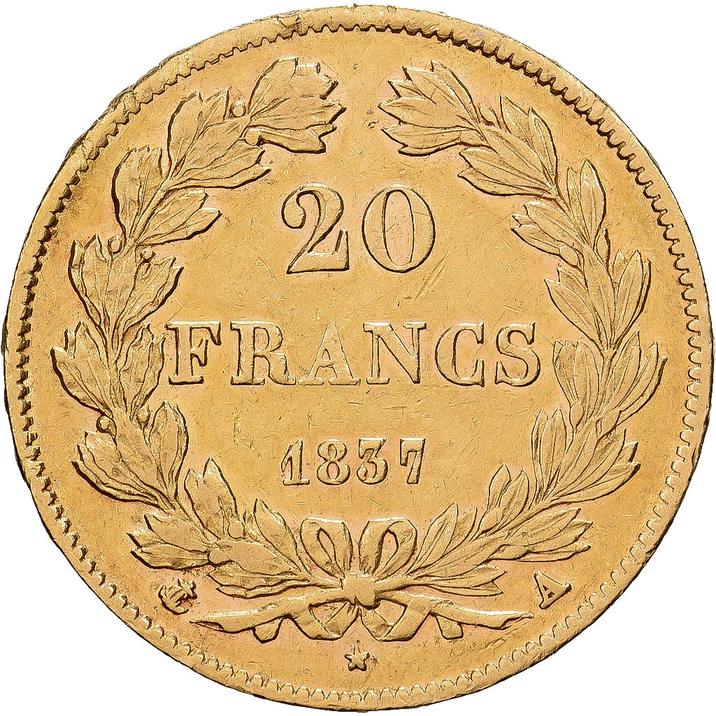 França, 20 Francs, Louis-Philippe, 1837, Paris, Dourado, AU(50-53), KM:750.1