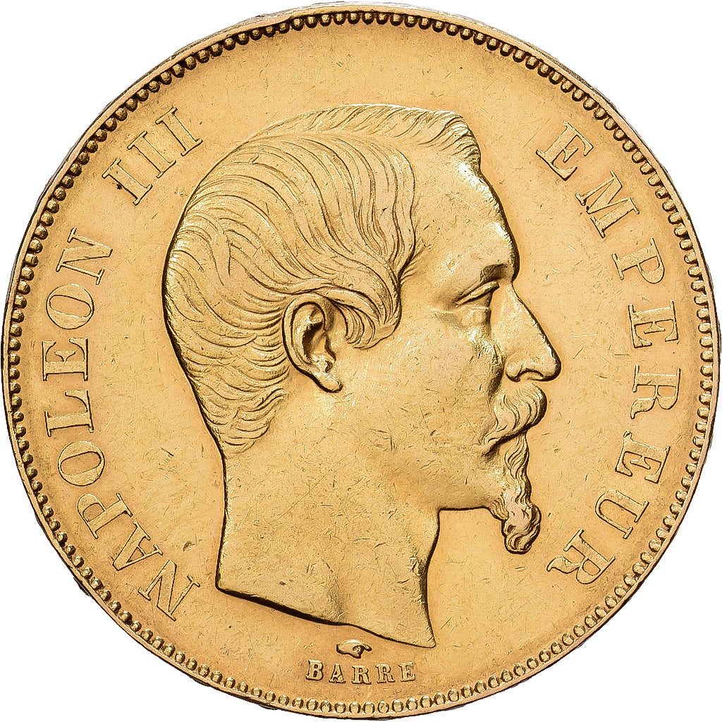 Francia, Napoleon III, 50 Francs, Napoléon III, 1857, Paris, Oro, BB+, KM:785.1