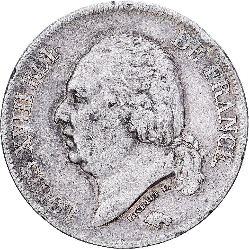 França, Louis XVIII, 5 Francs, Louis XVIII, 1824, Lille, Prata, VF(30-35)