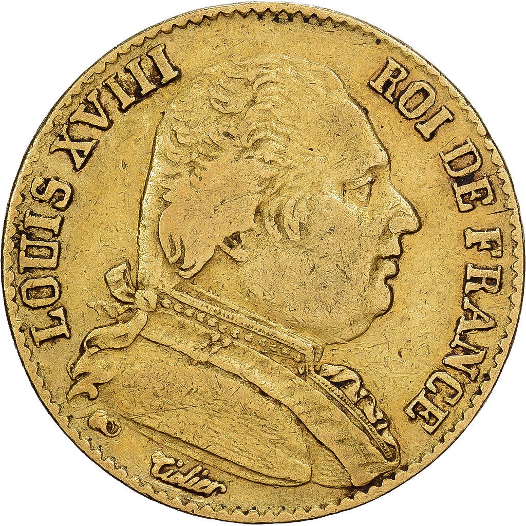 France, Louis XVIII, 20 Francs, Louis XVIII, 1815, Paris, Gold, VF(30-35)