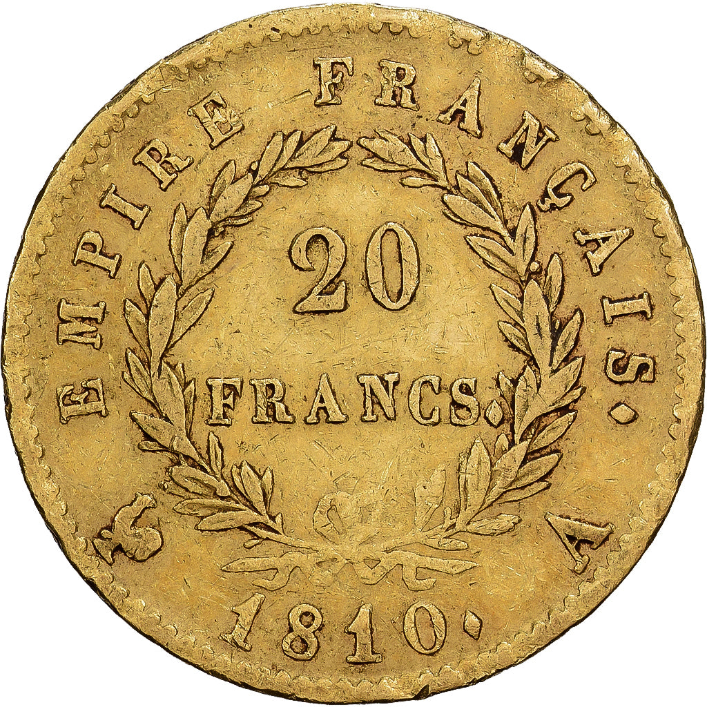 France, 20 Francs, Napoléon I, 1810, Paris, Gold, VF(30-35), KM:695.1