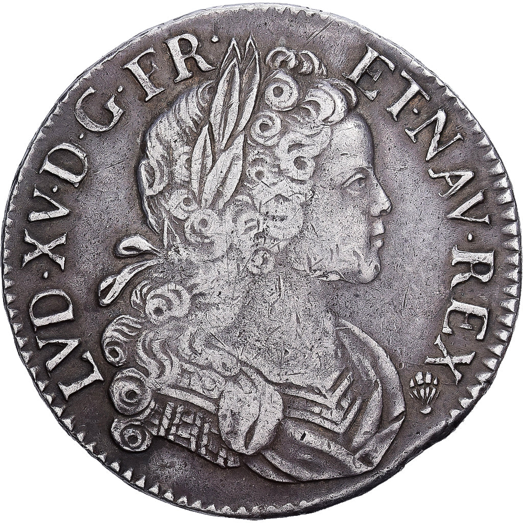 França, Louis XV, Écu de France-Navarre, 1718, Perpignan, Prata, EF(40-45)
