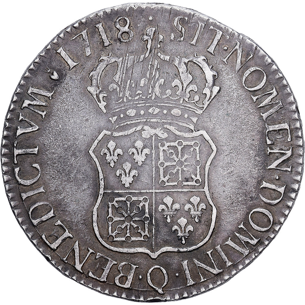 França, Louis XV, Écu de France-Navarre, 1718, Perpignan, Prata, EF(40-45)